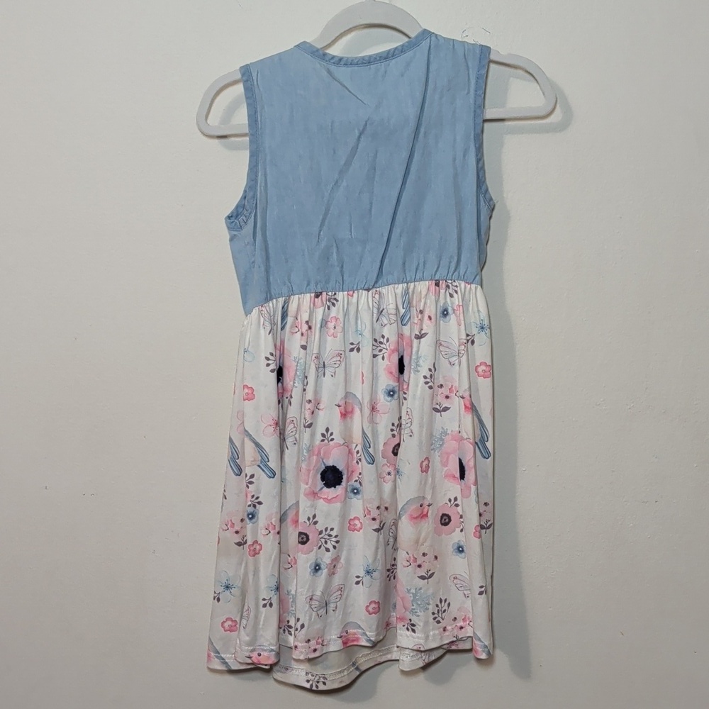 Girls Sleeveless Dress Denim Tie-Front Top White PInk Floral Skirt Size XL ~7 - Picture 5 of 5